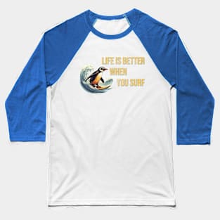 Surfing Fan - Surfing Penguin Funny Animals Baseball T-Shirt